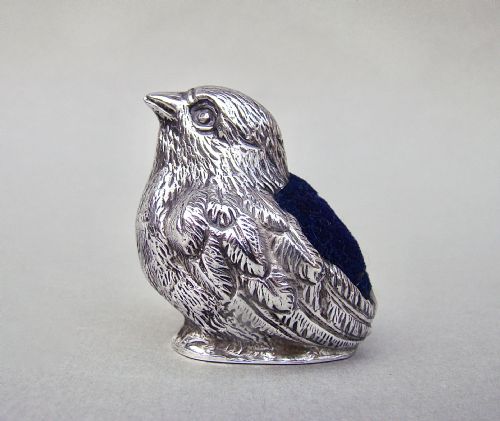 Edwardian Silver "Fledgling" Pin Cushion by Sampson Mordan, Chester 1905