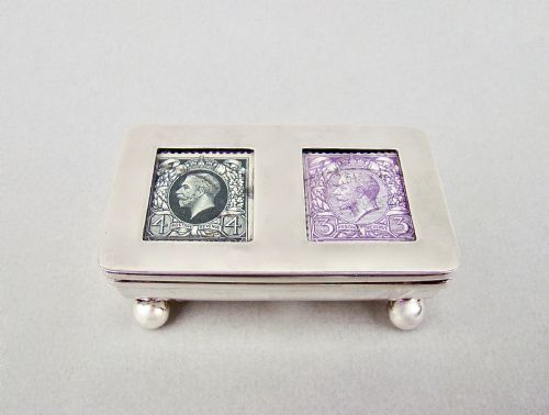 George V Silver Double Trough-shaped Stamp Box  by Levi & Salaman, Birmingham 1924