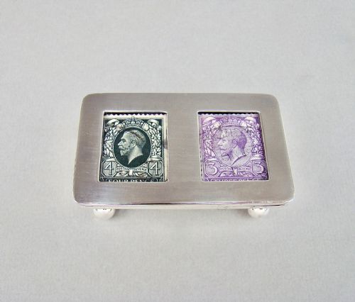 fig 1. GEORGE V SILVER DOUBLE TROUGH-SHAPED STAMP BOX BY LEVI & SALAMAN, BIRMINGHAM 1924