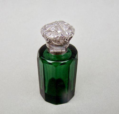 fig 2. SMALL VICTORIAN SILVER MOUNTED GREEN GLASS GLASS SCENT BOTTLE , CIRCA 1890