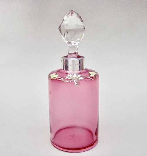 Superb Art Nouveau Silver & Cranberry Enamelled Glass Scent Bottle by Robert Pringle, London 1900