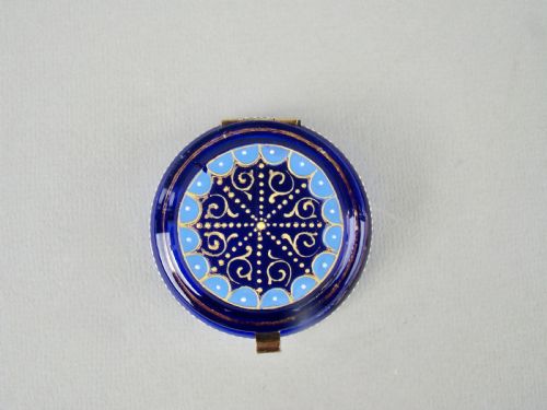 fig 1. 19TH CENTURY FRENCH ENAMELLED BRISTOL BLUE GLASS TRINKET BOX, CIRCA 1890
