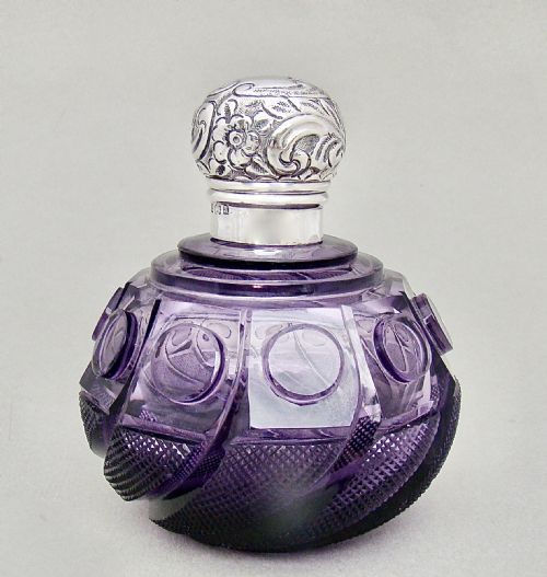 Fabulous Victorian Silver and Amethyst Glass Scent Bottle by Levi & Salaman, Birmingham 1900
