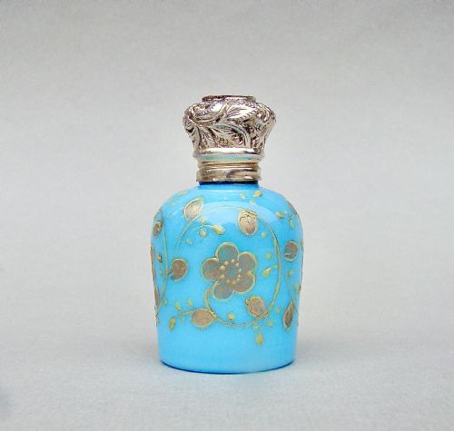 Victorian Silver Gilt Moser Glass Small Scent Bottle, Circa 1890
