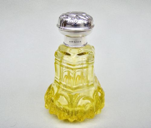 Unusual Edwardian Silver and Citrine Glass Scent Bottle by J & R Griffin, Chester 1906
