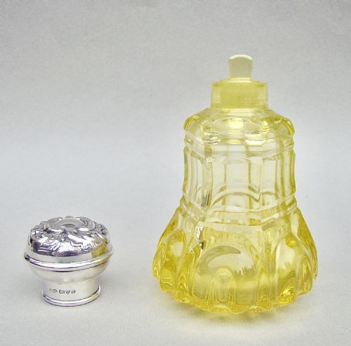 fig 3. UNUSUAL EDWARDIAN SILVER AND CITRINE GLASS SCENT BOTTLE BY J & R GRIFFIN, CHESTER 1906
