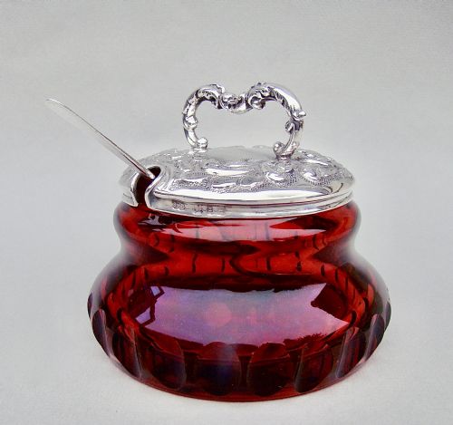 Striking Victorian Silver Mounted Ruby Glass Preserve Jar by Synyer & Beddoes, Birmingham 1899