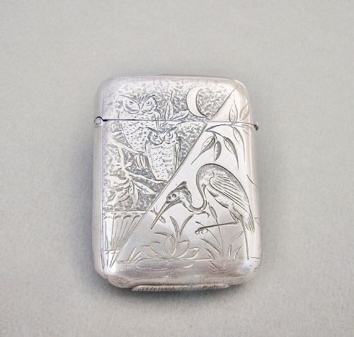 Rare and Exquisite Victorian Aesthetic Movement Silver Vesta Case by Sampson Mordan, London 1884
