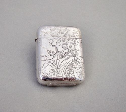 fig 1. RARE AND EXQUISITE VICTORIAN AESTHETIC MOVEMENT SILVER VESTA CASE BY SAMPSON MORDAN, LONDON 1884
