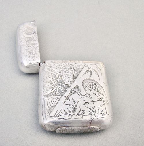 fig 2. RARE AND EXQUISITE VICTORIAN AESTHETIC MOVEMENT SILVER VESTA CASE BY SAMPSON MORDAN, LONDON 1884
