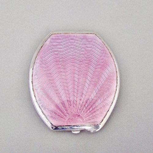 Art Deco Silver and Pink Guilloche Enamel Compact by Turner & Simpson, Birmingham 1935