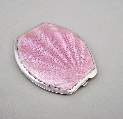 fig 1. ART DECO SILVER AND PINK GUILLOCHE ENAMEL COMPACT BY TURNER & SIMPSON, BIRMINGHAM 1935