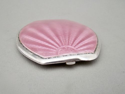 fig 2. ART DECO SILVER AND PINK GUILLOCHE ENAMEL COMPACT BY TURNER & SIMPSON, BIRMINGHAM 1935