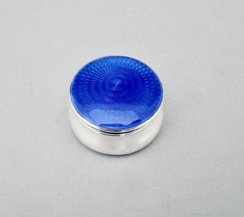 Silver and Guilloche Enamel Pill Box by Lawrence Emanuel, Birmingham 1913
