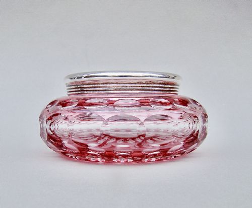 fig 1. CONTINENTAL SILVER PLATED & OVERLAY CRANBERRY GLASS DRESSING TABLE JAR, CIRCA 1900