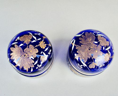 fig 2. STUNNING PAIR OF VICTORIAN ENAMELLED BRISTOL BLUE GLASS TRINKET BOXES, CIRCA 1890
