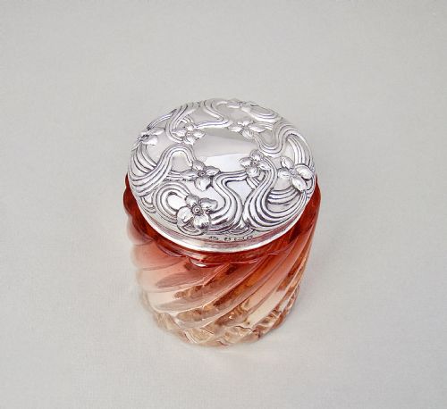 Edwardian Silver Mounted French Baccarat Bamboo Pattern  Jar by William Hutton, Birmingham 1901