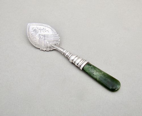 George V Silver & Jade Small Preserve Spoon by Adie & Lovekin, Birmingham 1922