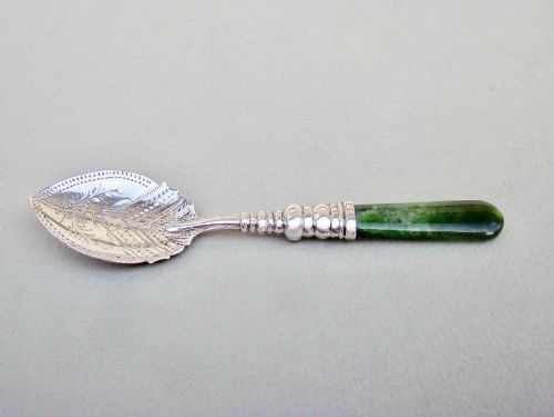 fig 1. GEORGE V SILVER & JADE SMALL PRESERVE SPOON BY ADIE & LOVEKIN, BIRMINGHAM 1922