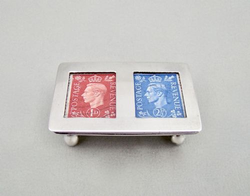 Edwardian Silver Double Trough-shaped Stamp Box, Birmingham 1907
