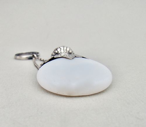 fig 3. DELIGHTFUL VICTORIAN SILVER & OPALINE GLASS CHATELAINE SCENT BOTTLE, CIRCA 1880