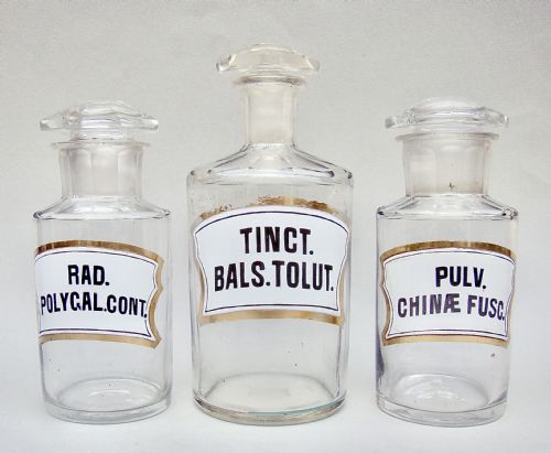 Rare Set of Three Victorian White Label Apothecary Jars, Circa 1890