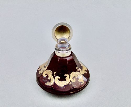fig 2. VICTORIAN SILVER GILT RUBY GLASS ENAMELLED SCENT BOTTLE, CIRCA 1880