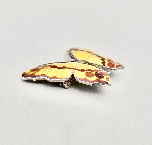 fig 1. ART NOUVEAU STERLING SILVER & GUILLOCHE ENAMEL BUTTERFLY BROOCH BY JOHN ATKIN & SONS, CIRCA 1910