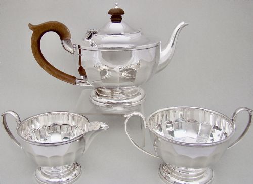 Art Deco Solid Silver Three Piece Tea Service by Henry Clifford Davis, Birmingham 1931