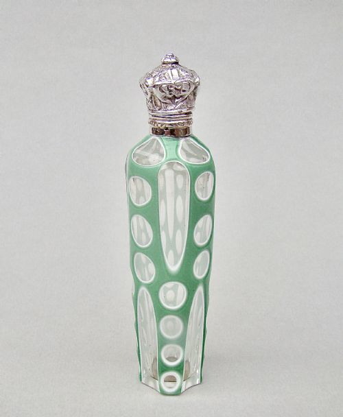 Rare 19th C. French Silver & Bohemian Triple Cased Glass Scent Bottle, Circa 1890