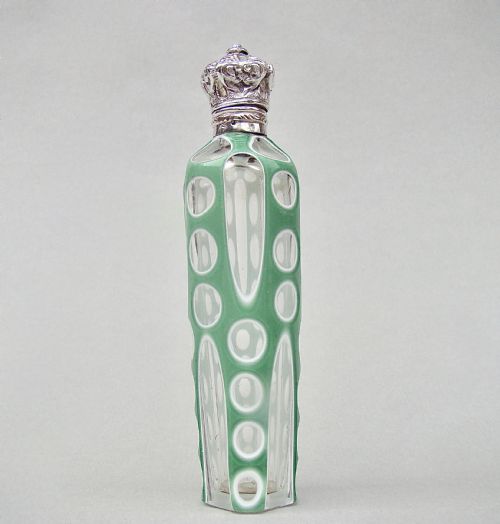 fig 1. RARE 19TH C. FRENCH SILVER & BOHEMIAN TRIPLE CASED GLASS SCENT BOTTLE, CIRCA 1890