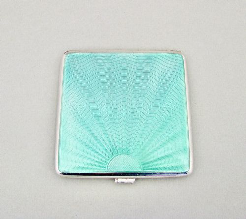 Stunning Art Deco Silver and Guilloche Enamel Compact by Cohen & Charles, London 1938