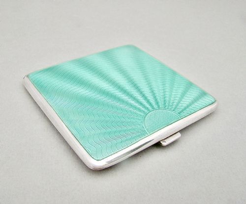fig 1. STUNNING ART DECO SILVER AND GUILLOCHE ENAMEL COMPACT BY COHEN & CHARLES, LONDON 1938