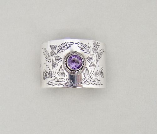 fig 2. EXQUISITE EDWARDIAN SILVER NAPKIN RING INSET WITH AMETHYST PASTE STONE BY JOSEPH GRAY STYLES, BIRMINGHAM 1908