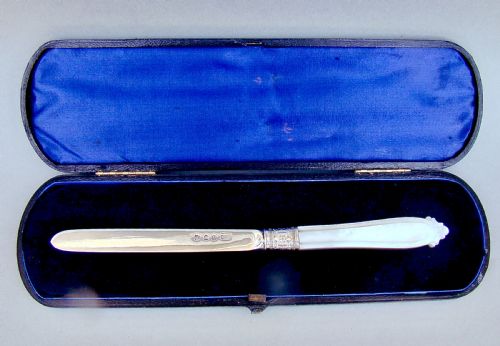 fig 1. CASED SCOTTISH VICTORIAN SILVER AND MOTHER OF PEARL LETTER OPENER BY BROOK & SON, EDINBURGH 1894