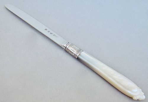 Cased Scottish Victorian Silver and Mother of Pearl Letter Opener by Brook & Son, Edinburgh 1894