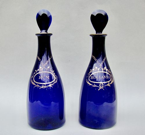 fig 1. STUNNING PAIR OF GEORGIAN BRISTOL BLUE GLASS DECANTERS, CIRCA 1795