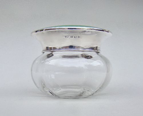 fig 2. EXQUISITE ART DECO SILVER & DUAL COLOUR GUILLOCHE ENAMEL DRESSING TABLE JAR BY DEAKIN & FRANCIS, BIRMINGHAM 1923