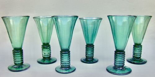fig 2. UNUSUAL SET OF SIX 19TH CENTURY COIL STEMMED GREEN GLASSES, CIRCA 1890
