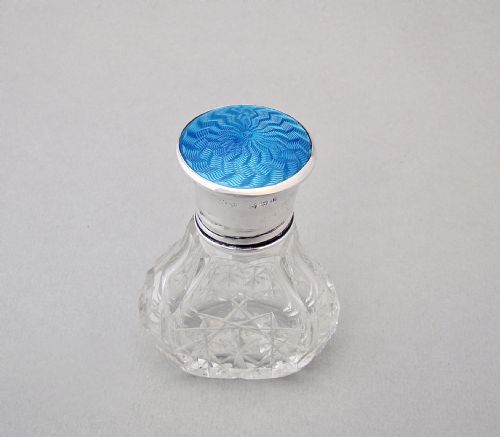 Delightful Art Deco Silver & Guilloche Enamel Scent Bottle by Marson & Jones, Birmingham 1928

