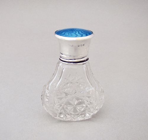 fig 1. DELIGHTFUL ART DECO SILVER & GUILLOCHE ENAMEL SCENT BOTTLE BY MARSON & JONES, BIRMINGHAM 1928