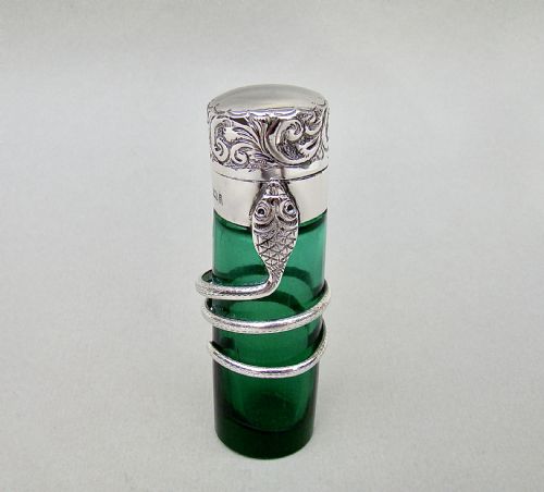 Rare Edwardian Silver Snake Scent Bottle by George Edwin Walton, Birmingham 1903