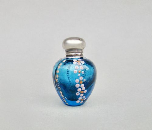 Exquisite Miniature 19th C. French Silver & Enamelled Glass Scent Bottle, Circa 1890