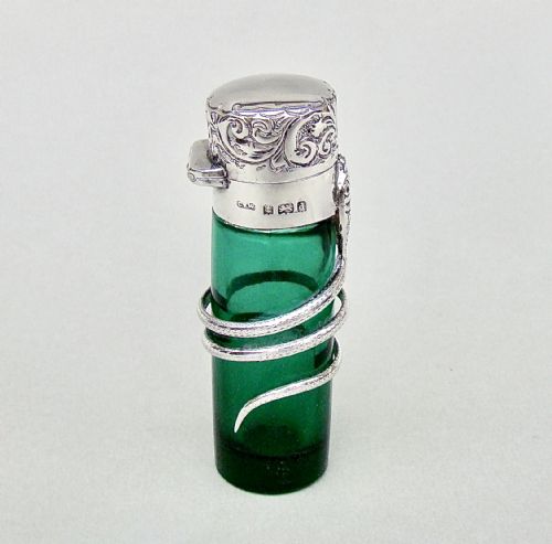 fig 1. RARE EDWARDIAN SILVER SNAKE SCENT BOTTLE BY GEORGE EDWIN WALTON, BIRMINGHAM 1903