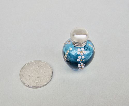 fig 2. EXQUISITE MINIATURE 19TH C. FRENCH SILVER & ENAMELLED GLASS SCENT BOTTLE, CIRCA 1890