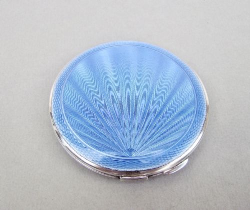 Stunning Silver and Blue Guilloche Enamel Compact by Broadway & Co, Birmingham 1940