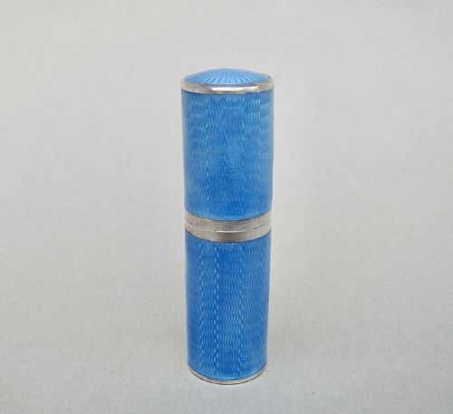 Rare Art Deco Silver Guilloche Enamel Scent Bottle Case, Circa 1930