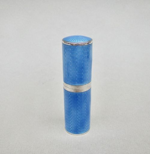 fig 1. RARE ART DECO SILVER GUILLOCHE ENAMEL SCENT BOTTLE CASE, CIRCA 1930