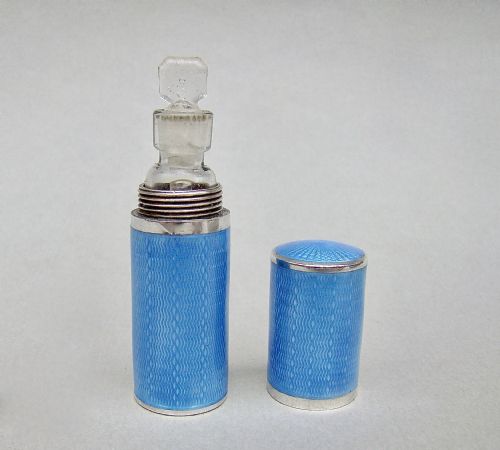 fig 3. RARE ART DECO SILVER GUILLOCHE ENAMEL SCENT BOTTLE CASE, CIRCA 1930