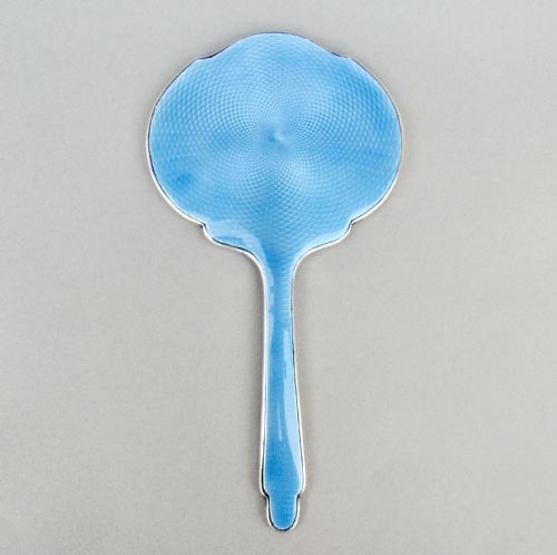 fig 3. FABULOUS ART DECO SILVER AND GUILLOCHE ENAMEL HAND MIRROR, BIRMINGHAM 1931